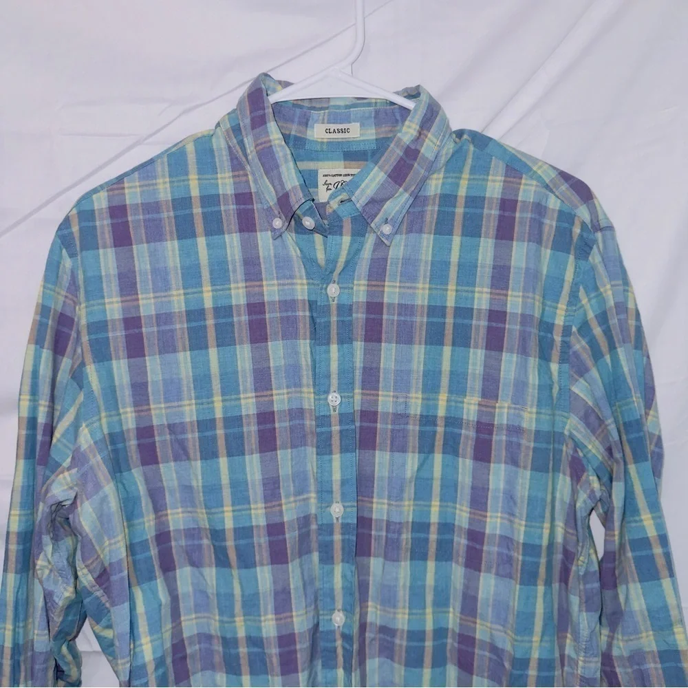 Men's J. Crew Blue Plaid Long Sleeve Classic Fit Button Up Cotton Shirt